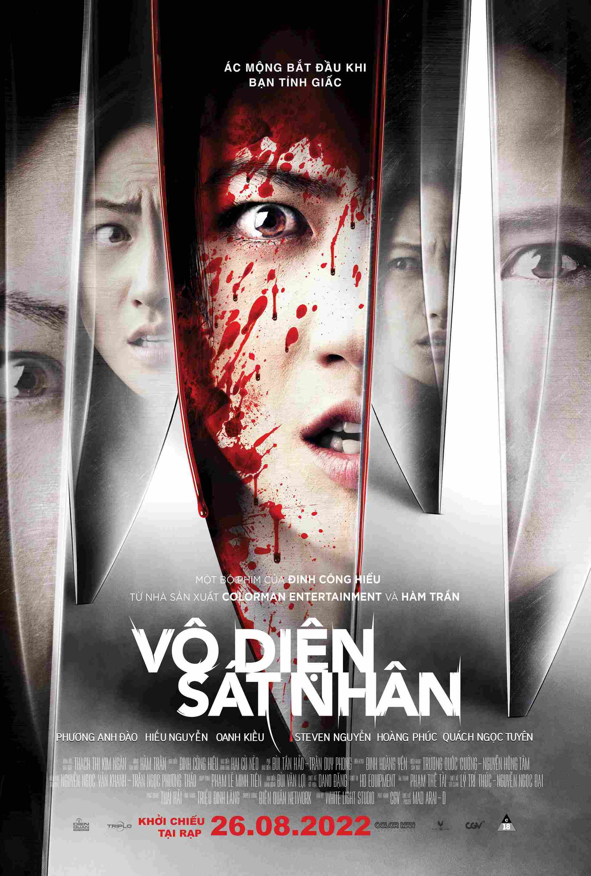 Poster chính thức của phim Phim Kinh Dị "Vô Diện Sát Nhân" (Nightmares - 2022), với sự tham gia của diễn viên Phương Anh Đào và Quách Ngọc Tuyên.