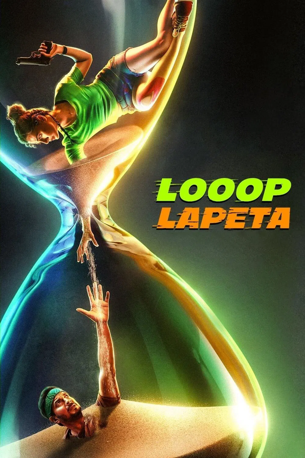 Poster chính thức của phim Phim Hành Động, Phim Hài "Vòng Lặp Bất Tận" (Looop Lapeta - 2022), với sự tham gia của diễn viên Taapsee Pannu và Tahir Raj Bhasin.