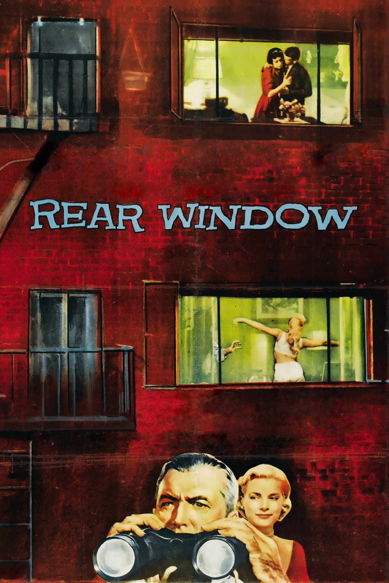 Poster chính thức của phim Phim Giật Gân, Phim Bí Ẩn "Vụ Án Mạng Nhà Bên" (Rear Window - 1954), với sự tham gia của diễn viên James Stewart và Grace Kelly.