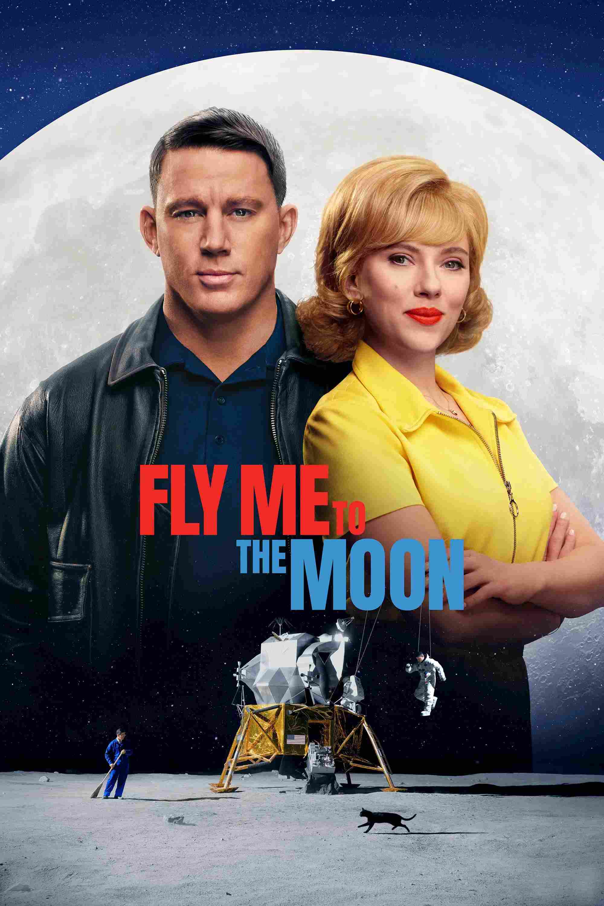 Poster chính thức của phim Phim Tình Cảm, Phim Hài "Vụ Bê Bối Ánh Trăng" (Fly Me to the Moon - 2024), với sự tham gia của diễn viên Scarlett Johansson và Channing Tatum.