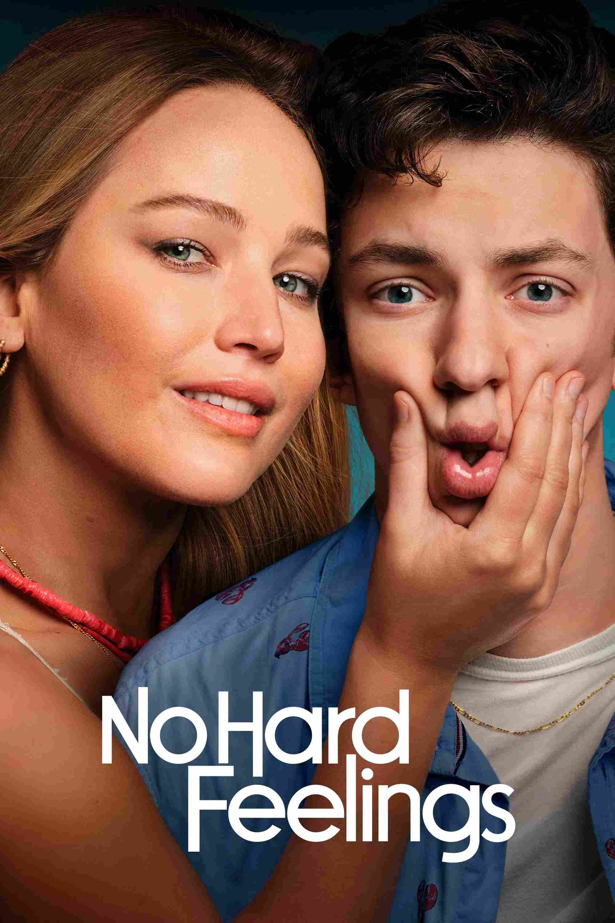 Poster chính thức của phim Phim Hài, Phim Tình Cảm "Vú Em Dạy Yêu" (No Hard Feelings - 2023), với sự tham gia của diễn viên Jennifer Lawrence và Andrew Barth Feldman.
