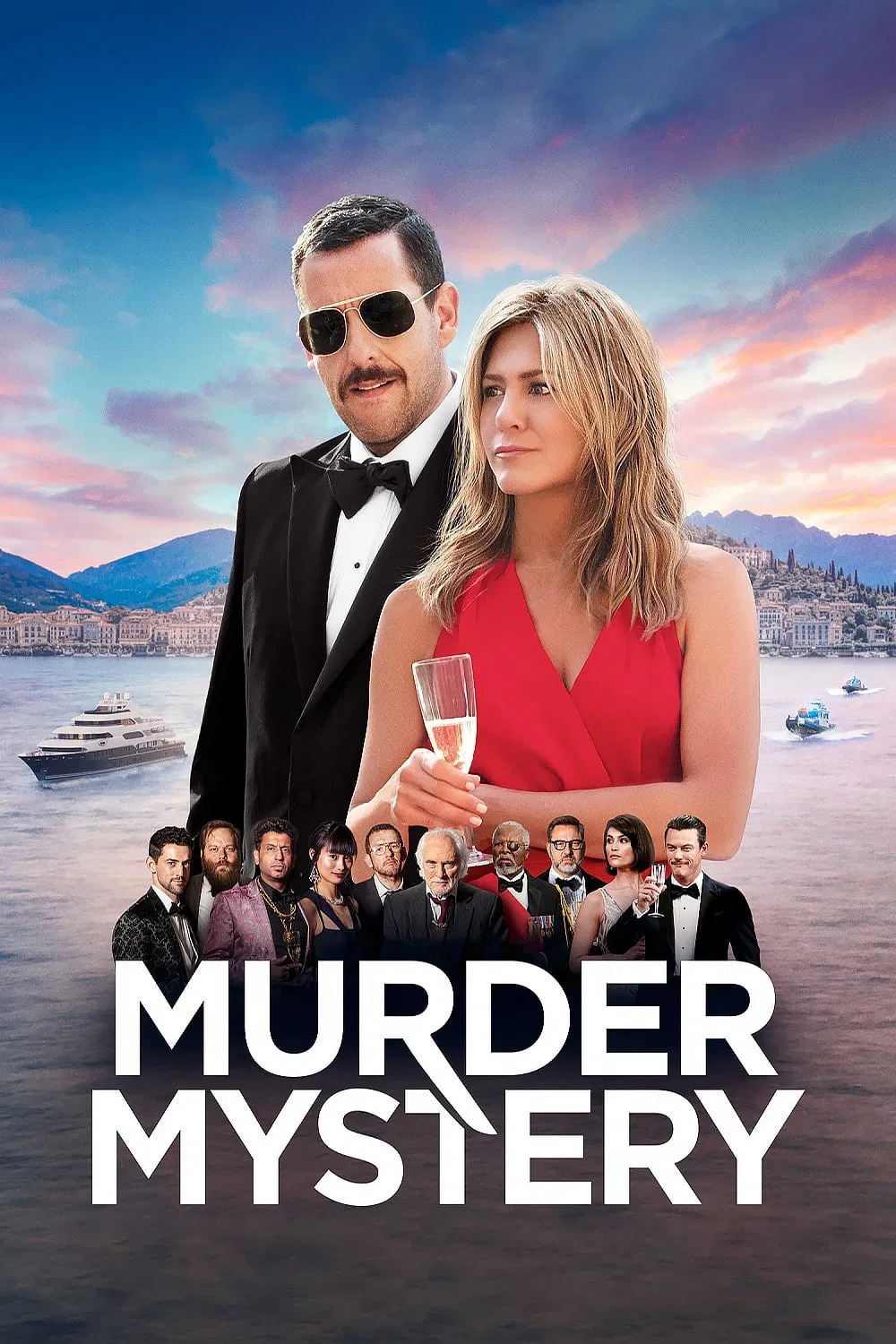 Poster chính thức của phim Phim Hành Động, Phim Hài "Vụ Giết Người Bí Ẩn" (Murder Mystery - 2019), với sự tham gia của diễn viên Adam Sandler và Jennifer Aniston.