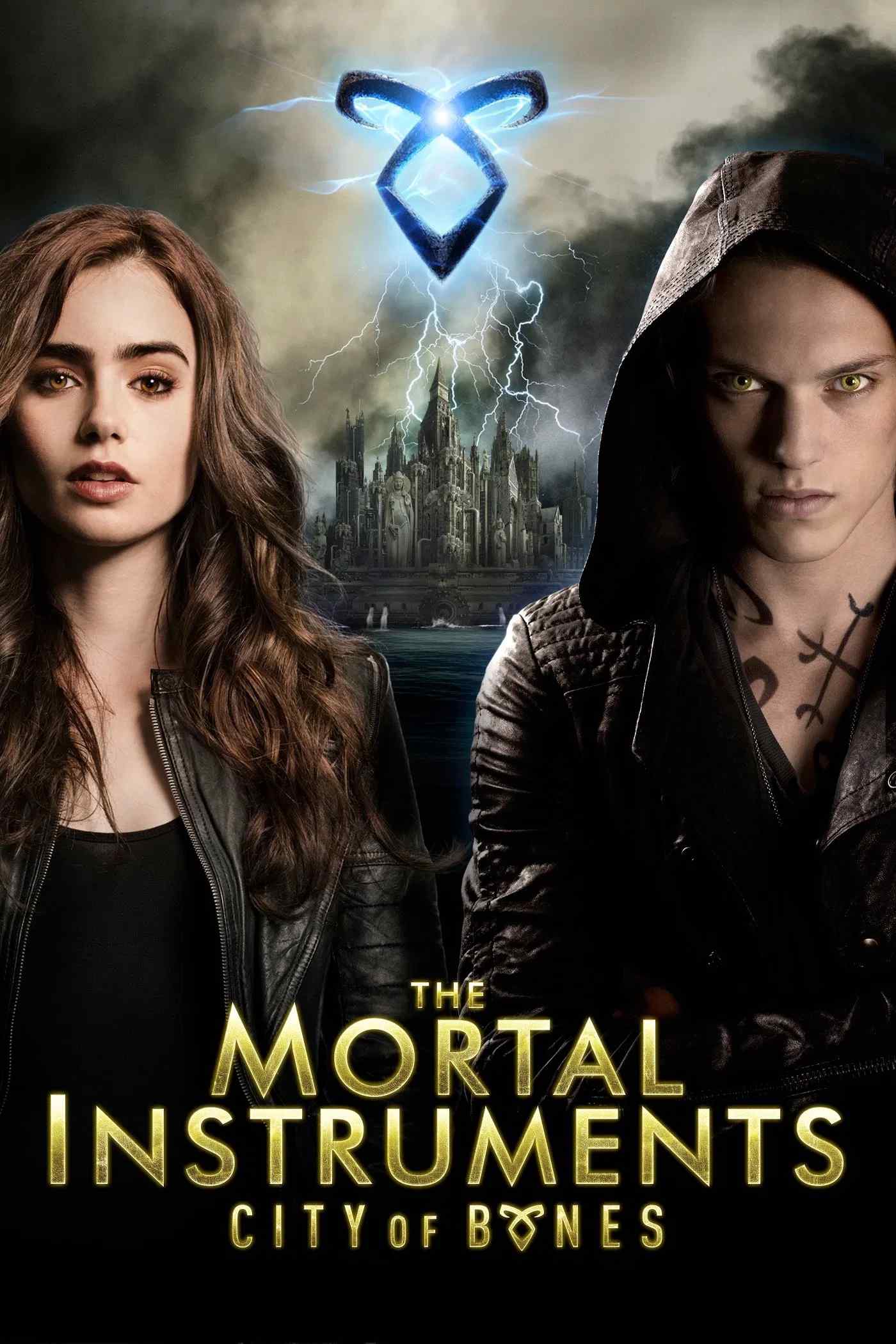 Poster chính thức của phim Phim Giả Tượng, Phim Hành Động "Vũ Khí Bóng Đêm: Thành Phố Xương" (The Mortal Instruments: City of Bones - 2013), với sự tham gia của diễn viên Lily Collins và Jamie Campbell Bower.