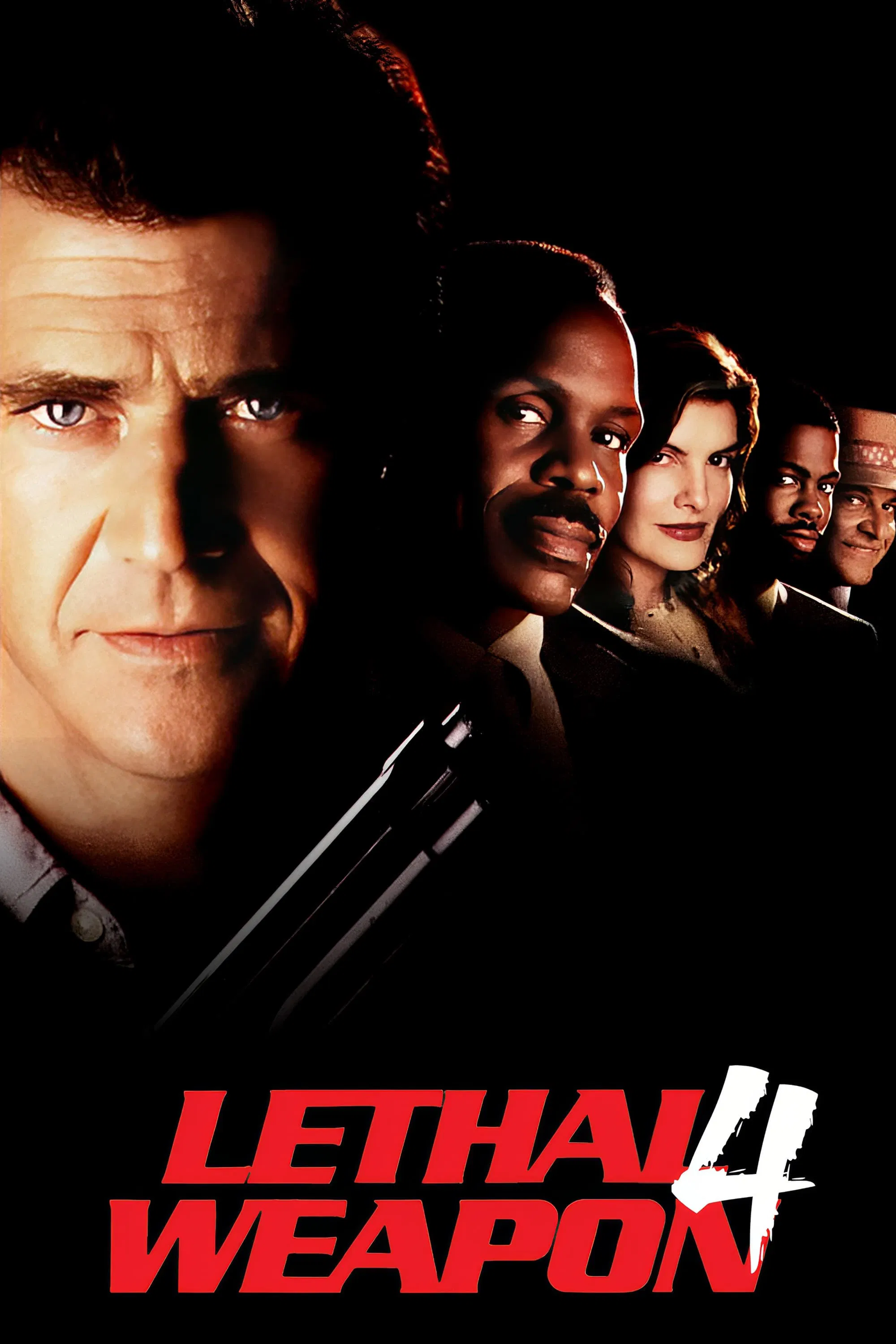 Poster chính thức của phim Phim Hành Động, Phim Phiêu Lưu "Vũ Khí Tối Thượng 4" (Lethal Weapon 4 - 1998), với sự tham gia của diễn viên Mel Gibson và Danny Glover.