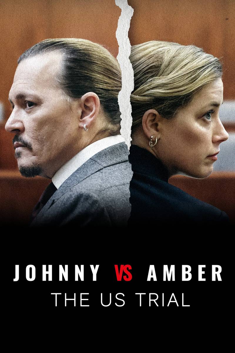 Poster chính thức của phim Phim Tài Liệu "Vụ Kiện Johnny Và Amber: Phiên Tòa Tại Mỹ" (Johnny vs Amber: The US Trial - 2022), với sự tham gia của diễn viên Johnny Depp và Amber Heard.