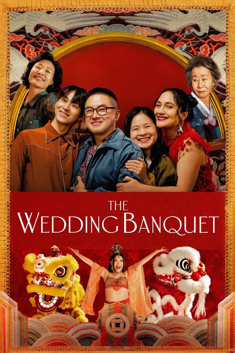 Poster chính thức của phim Phim Hài, Phim Tình Cảm "Vu Quy Đại Náo" (The Wedding Banquet - 2025), với sự tham gia của diễn viên Bowen Yang và Lily Gladstone.