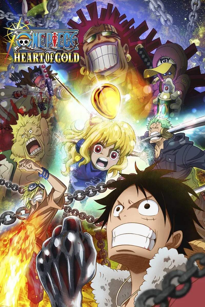 Poster chính thức của phim Phim Hoạt Hình, Phim Phiêu Lưu "Vua Hải Tặc: Trái tim vàng" (One Piece: Heart of Gold - 2016), với sự tham gia của diễn viên Kazuki Yao và Mayumi Tanaka.