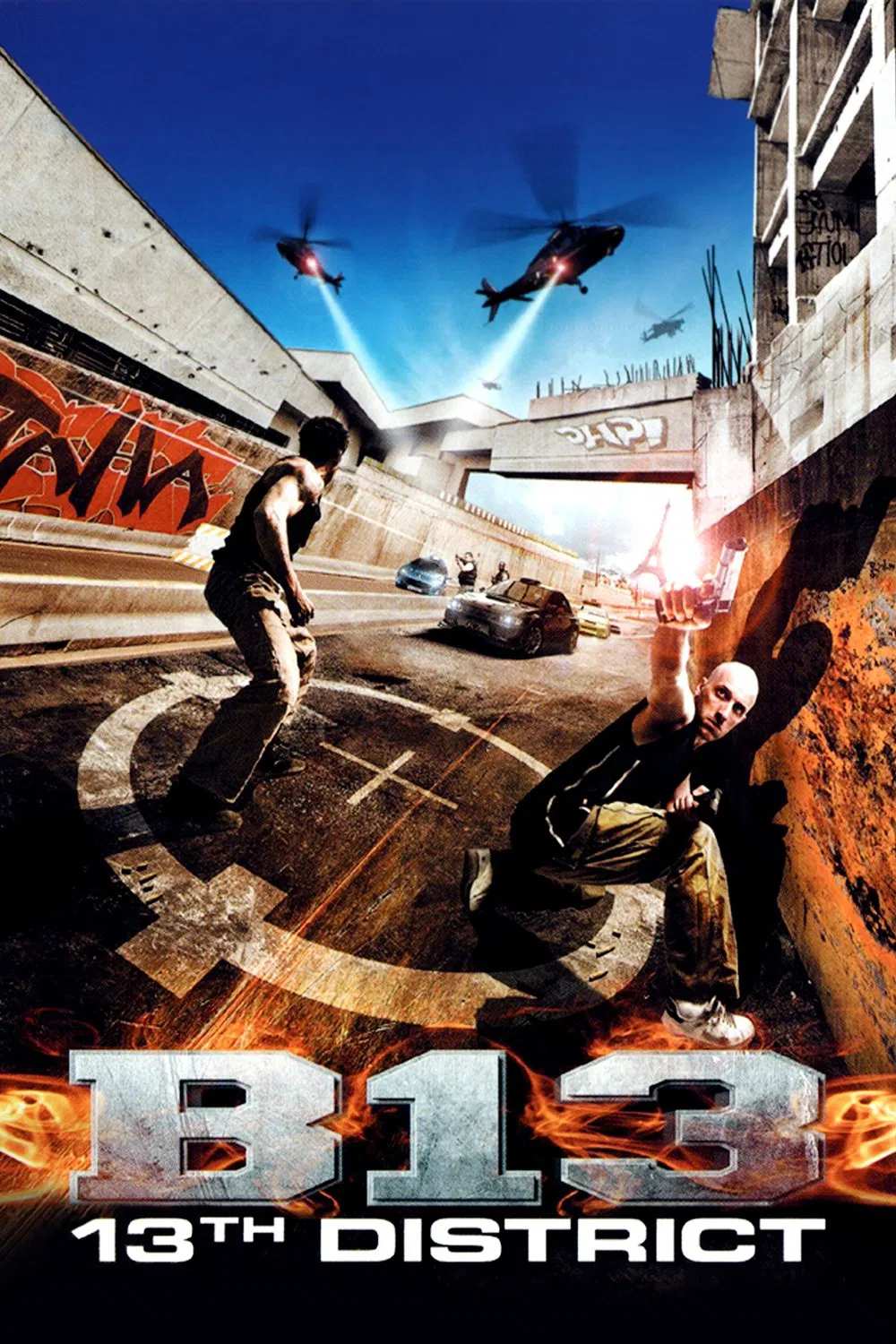 Poster chính thức của phim Phim Hành Động, Phim Giật Gân "Vùng Đất Bất Trị: Đặc Khu B13" (District B13 - 2004), với sự tham gia của diễn viên David Belle và Cyril Raffaelli.