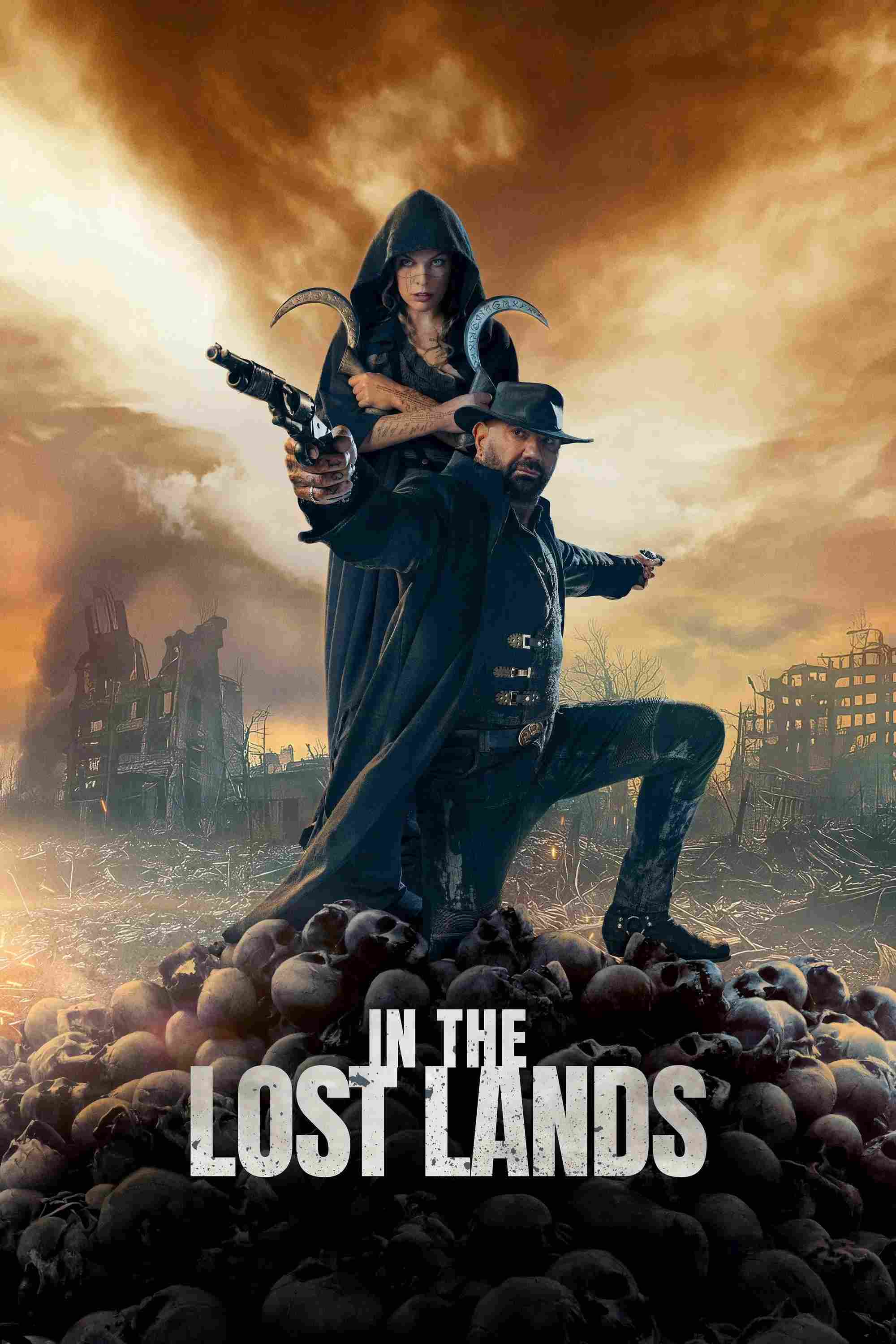 Poster chính thức của phim Phim Hành Động, Phim Giả Tượng "Vùng Đất Bị Quên Lãng" (In the Lost Lands - 2025), với sự tham gia của diễn viên Milla Jovovich và Dave Bautista.