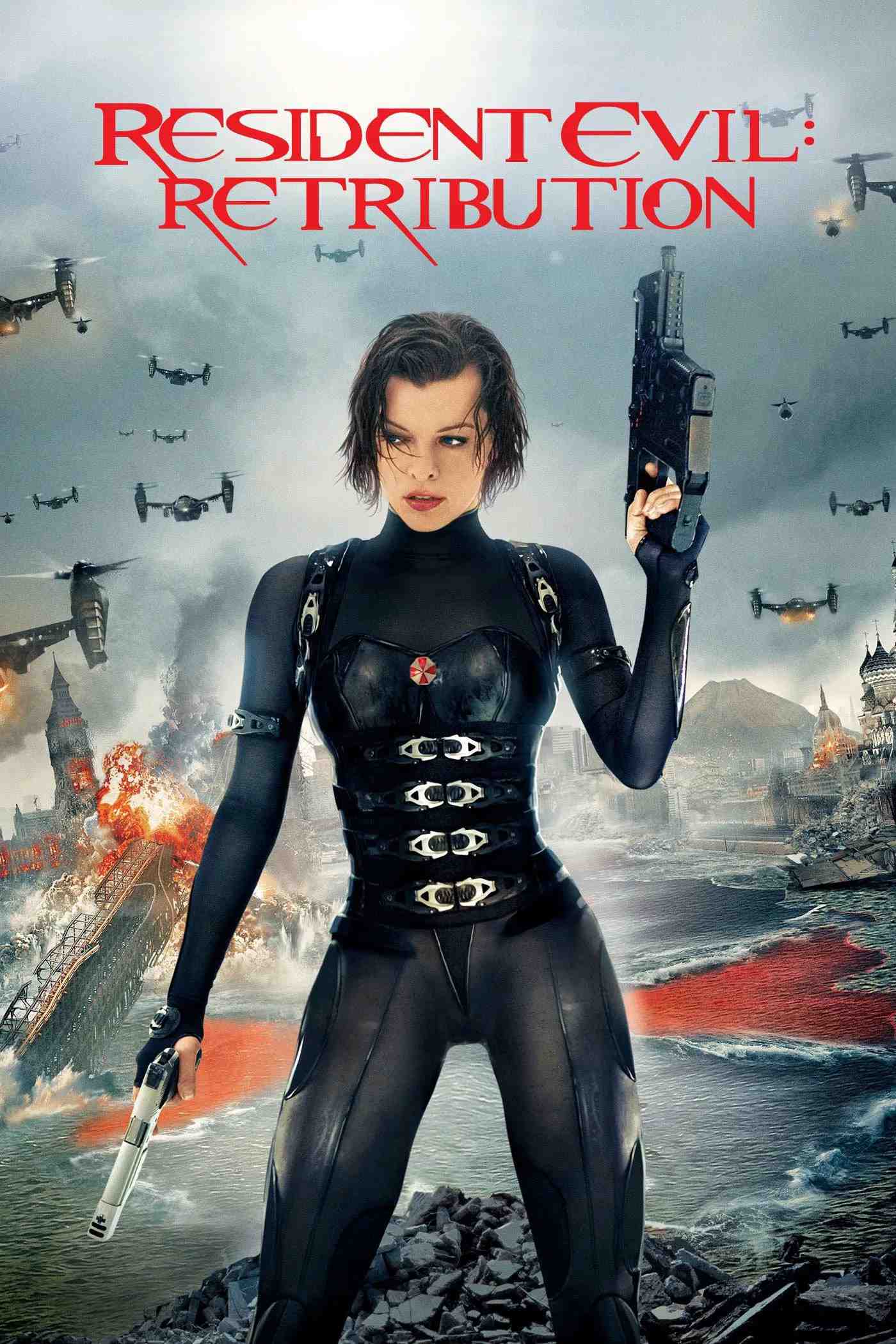 Poster chính thức của phim Phim Hành Động, Phim Kinh Dị "Vùng Đất Quỷ Dữ: Báo Thù" (Resident Evil: Retribution - 2012), với sự tham gia của diễn viên Milla Jovovich và Sienna Guillory.