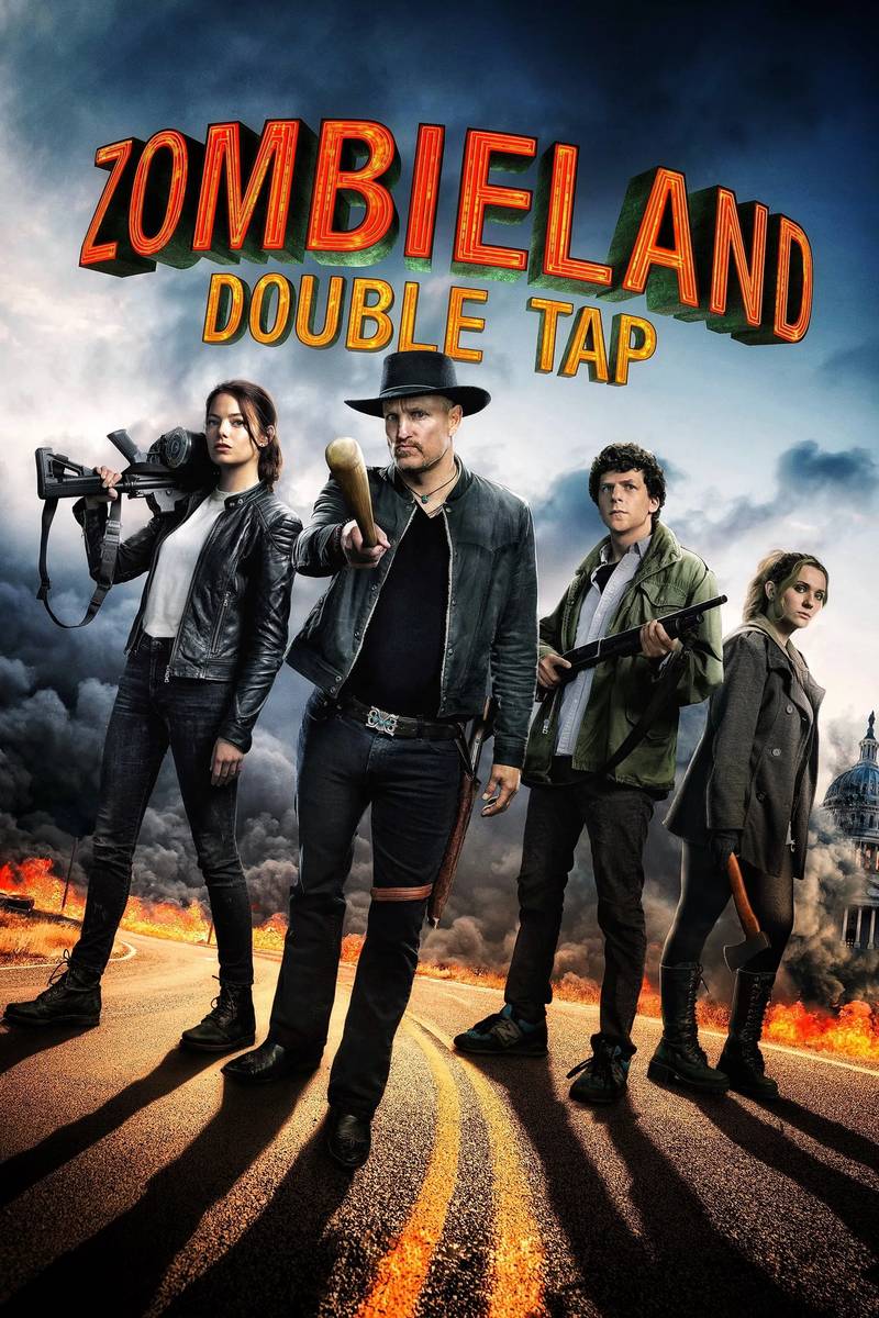 Poster chính thức của phim Phim Kinh Dị, Phim Hài "Vùng Đất Thây Ma: Cú Bắn Đúp" (Zombieland: Double Tap - 2019), với sự tham gia của diễn viên Woody Harrelson và Jesse Eisenberg.