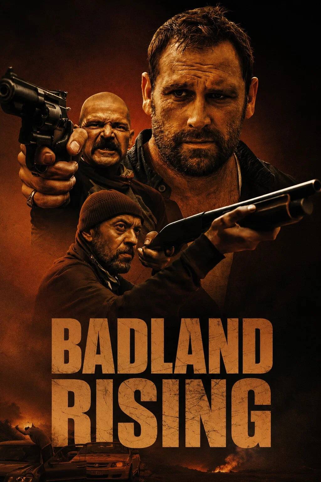 Poster chính thức của phim Phim Hành Động, Phim Hình Sự "Vùng đất trỗi dậy" (Badland Rising - 2026), với sự tham gia của diễn viên Nathan Phillips và Robert Rabiah.
