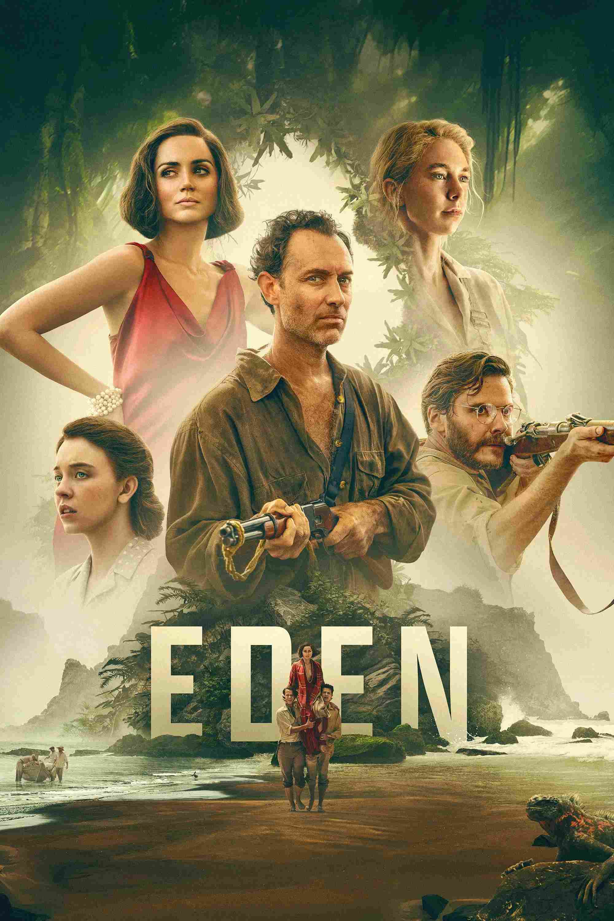 Poster chính thức của phim Phim Giật Gân, Phim Tâm Lý "Vườn Địa Đàng" (Eden - 2025), với sự tham gia của diễn viên Sydney Sweeney và Jude Law.