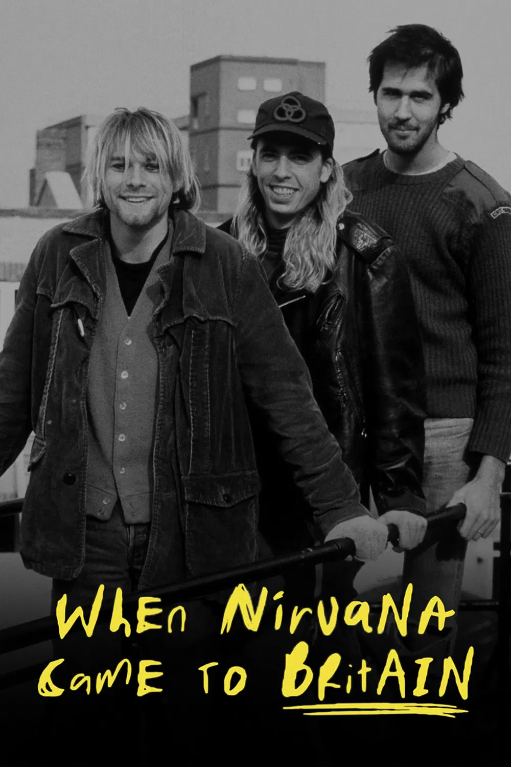 Poster chính thức của phim Phim Ca Nhạc, Phim Tài Liệu "When Nirvana Came to Britain" (When Nirvana Came to Britain - 2021), với sự tham gia của diễn viên Kurt Cobain và Krist Novoselic.