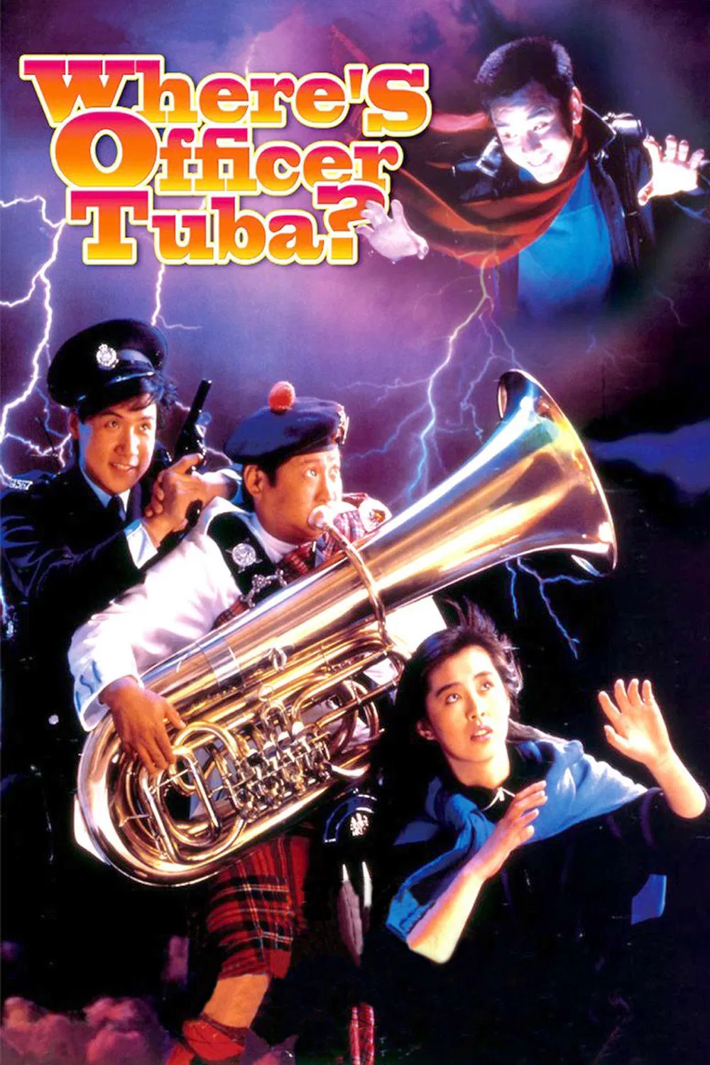 Poster chính thức của phim Phim Hài, Phim Kinh Dị "Where's Officer Tuba" (Where's Officer Tuba? - 1986), với sự tham gia của diễn viên Hồng Kim Bảo và Trương Học Hữu.