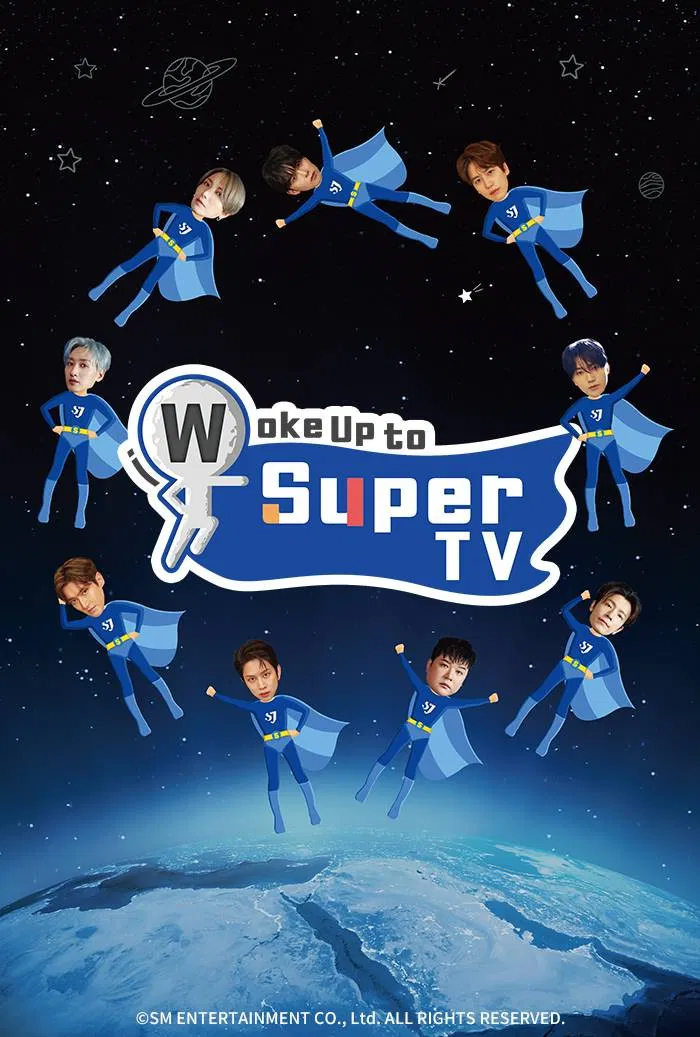 Poster chính thức của phim Truyền Hình Thực Tế "Woke Up To SuperTV" (Woke Up to SuperTV - 2025), với sự tham gia của diễn viên Kim Hee-chul và Shindong.