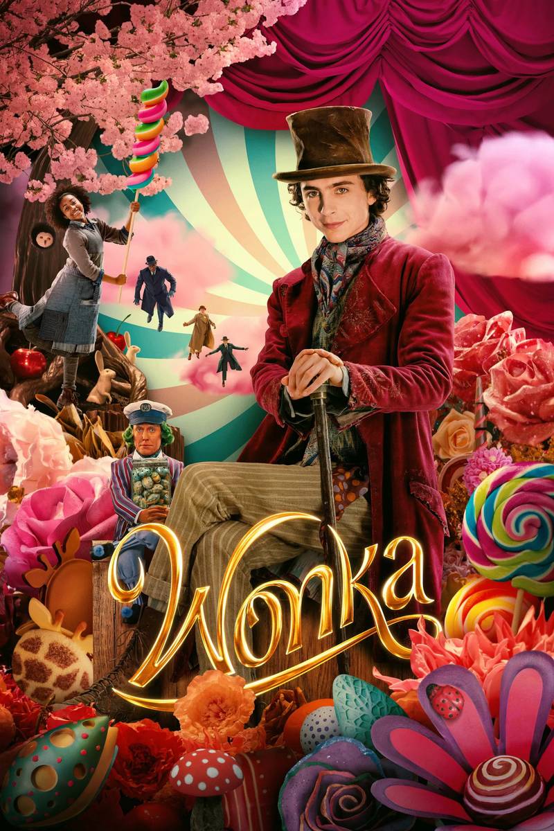 Poster chính thức của phim Phim Hài, Phim Gia Đình "Wonka" (Wonka - 2023), với sự tham gia của diễn viên Timothée Chalamet và Calah Lane.