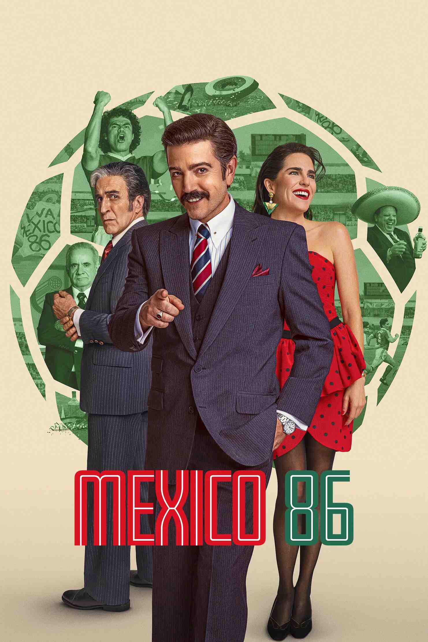 Poster chính thức của phim Phim Lịch Sử, Phim Hài "World Cup 1986: Chủ Nhà Mexico" (Mexico 86 - 2026), với sự tham gia của diễn viên Diego Luna và Karla Souza.