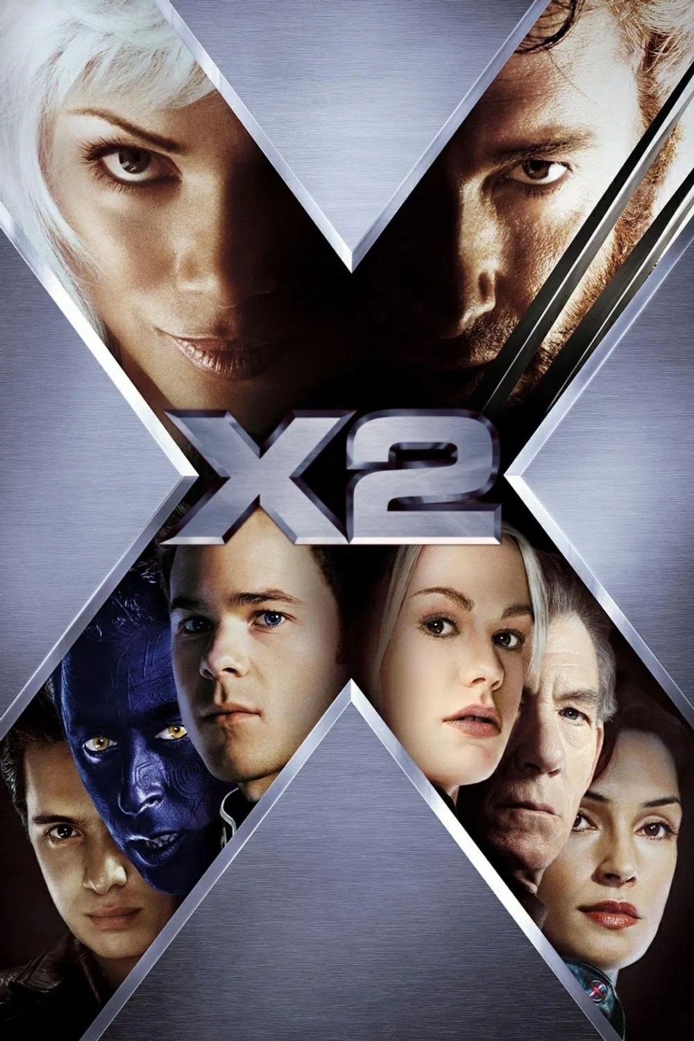 Poster chính thức của phim Phim Phiêu Lưu, Phim Hành Động "X-Men: Liên Minh Dị Nhân" (X2 - 2003), với sự tham gia của diễn viên Hugh Jackman và Patrick Stewart.