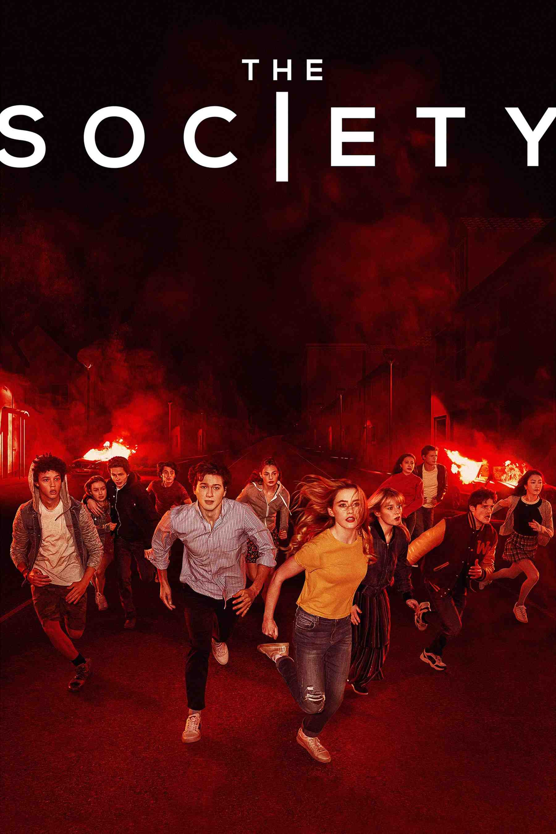 Poster chính thức của phim Phim Tâm Lý, Phim Viễn Tưởng & Giả Tưởng "Xã Hội" (The Society - 2019), với sự tham gia của diễn viên Kathryn Newton và Gideon Adlon.