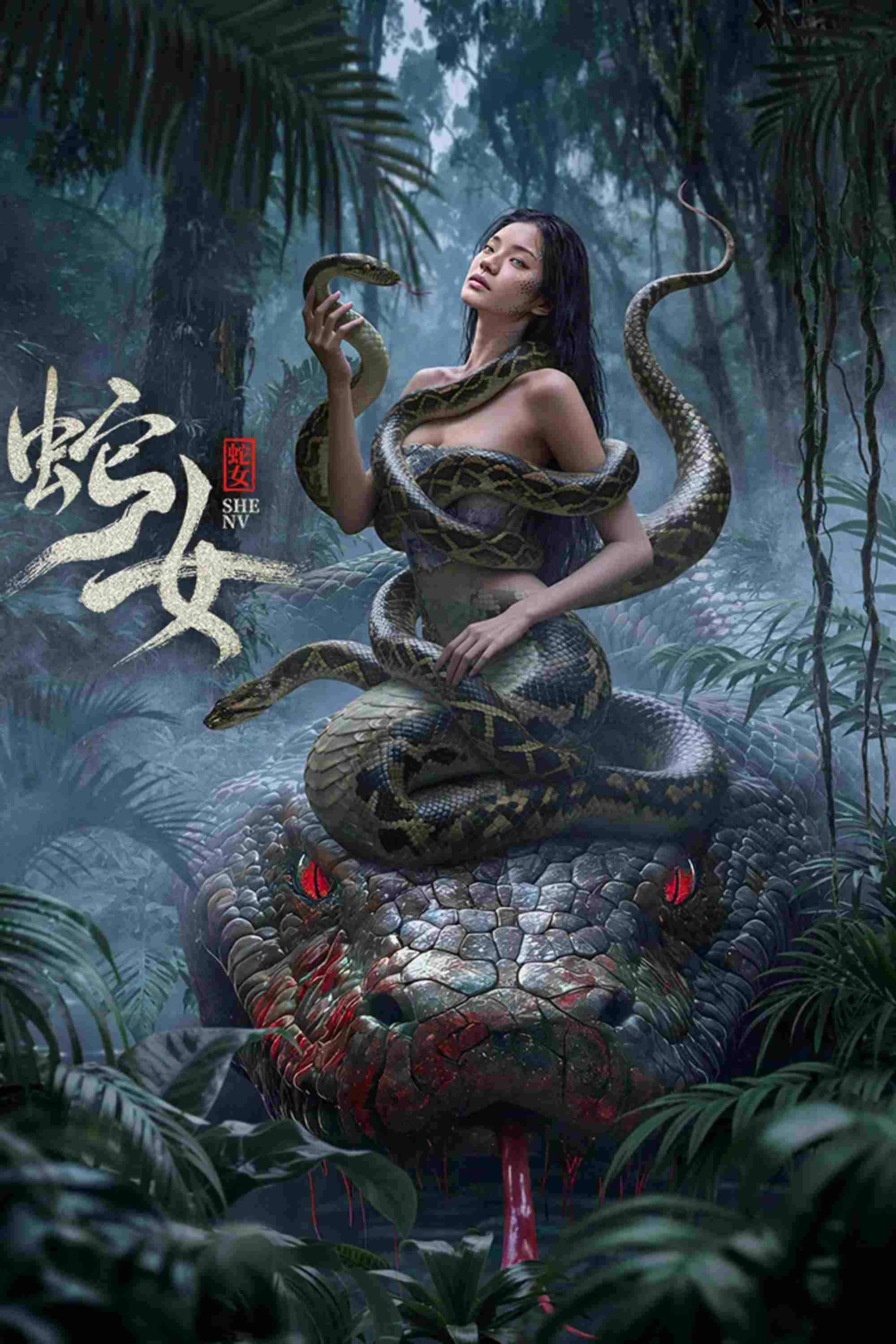 Poster chính thức của phim Phim Giả Tượng, Phim Hành Động "Xà Nữ" (Snake Woman - 2025), với sự tham gia của diễn viên Liu Lincheng và Jin Yangyang.