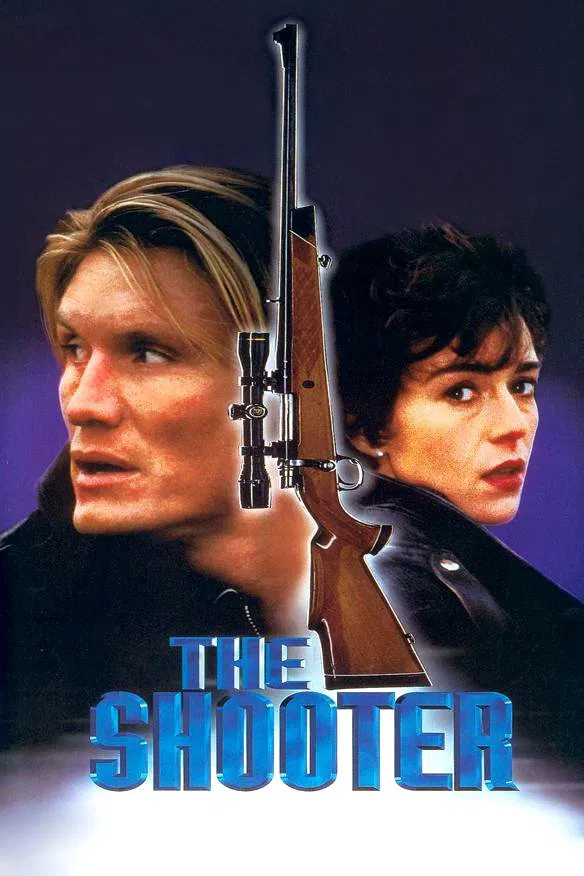 Poster chính thức của phim Phim Hành Động, Phim Giật Gân "Xạ Thủ Giấu Mặt" (The Shooter - 1995), với sự tham gia của diễn viên Dolph Lundgren và Maruschka Detmers.