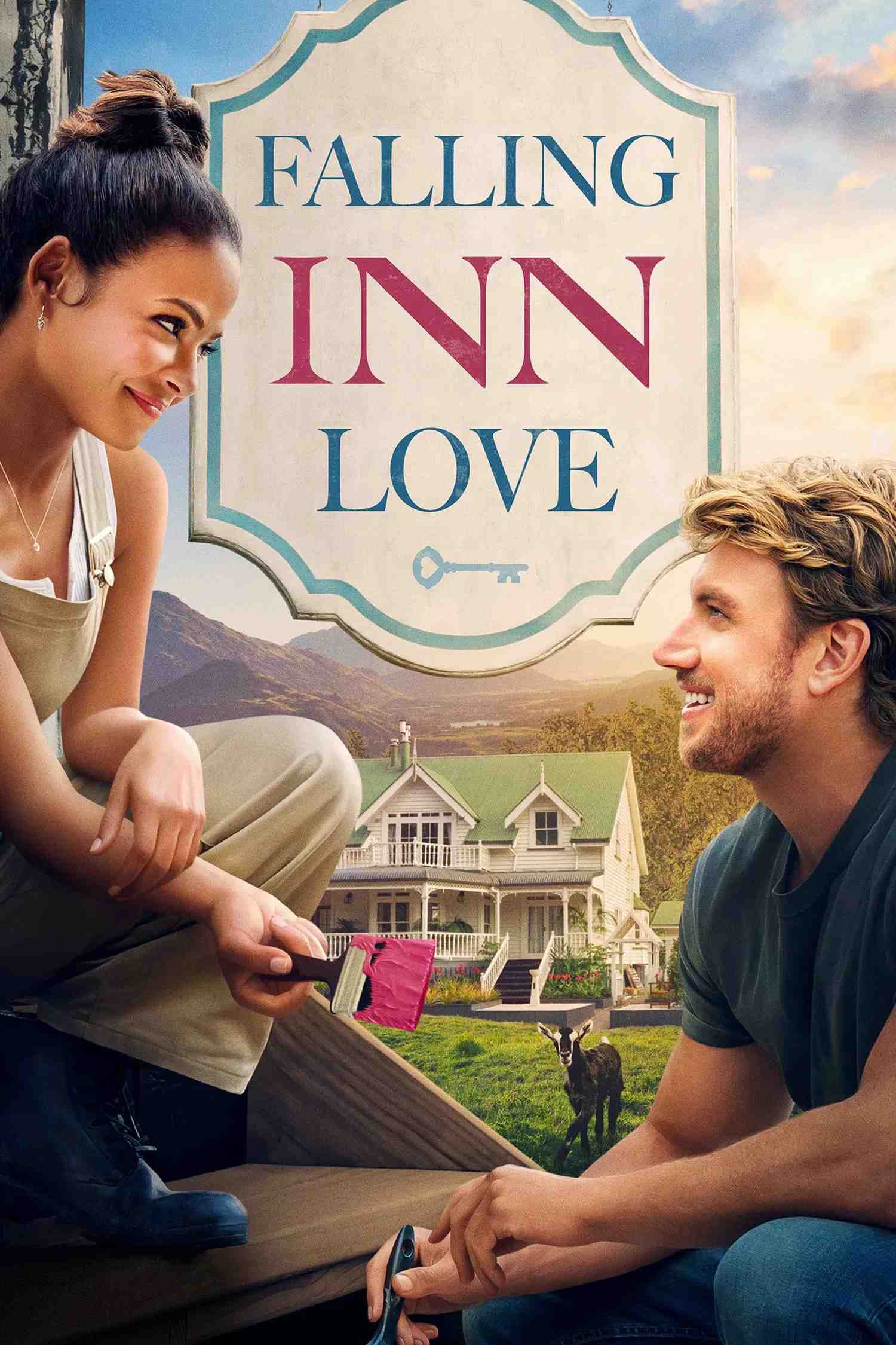 Poster chính thức của phim Phim Tình Cảm, Phim Hài "Xây Đắp Tình Yêu" (Falling Inn Love - 2019), với sự tham gia của diễn viên Christina Milian và Adam Demos.