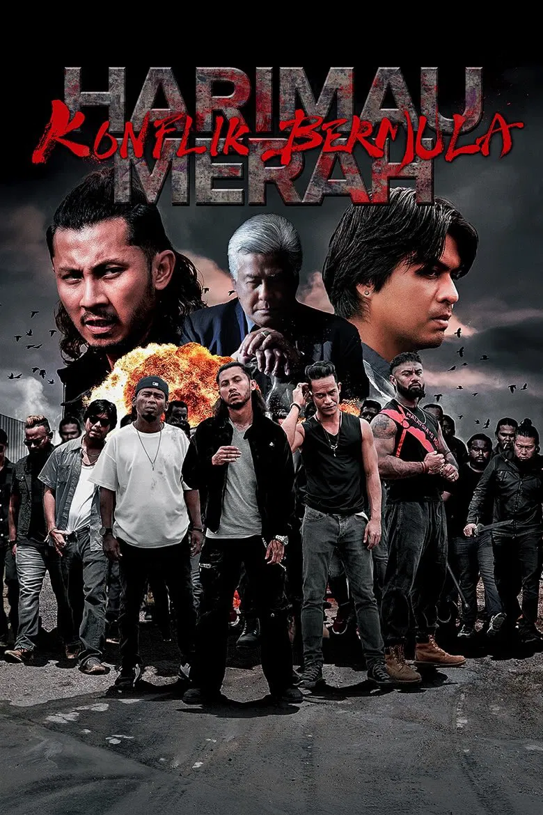 Poster chính thức của phim Phim Hành Động "Xích hổ: Cuộc chiến bắt đầu" (Harimau Merah: Konflik Bermula - 2025), với sự tham gia của diễn viên Luqman Hafidz và Ben Amir.