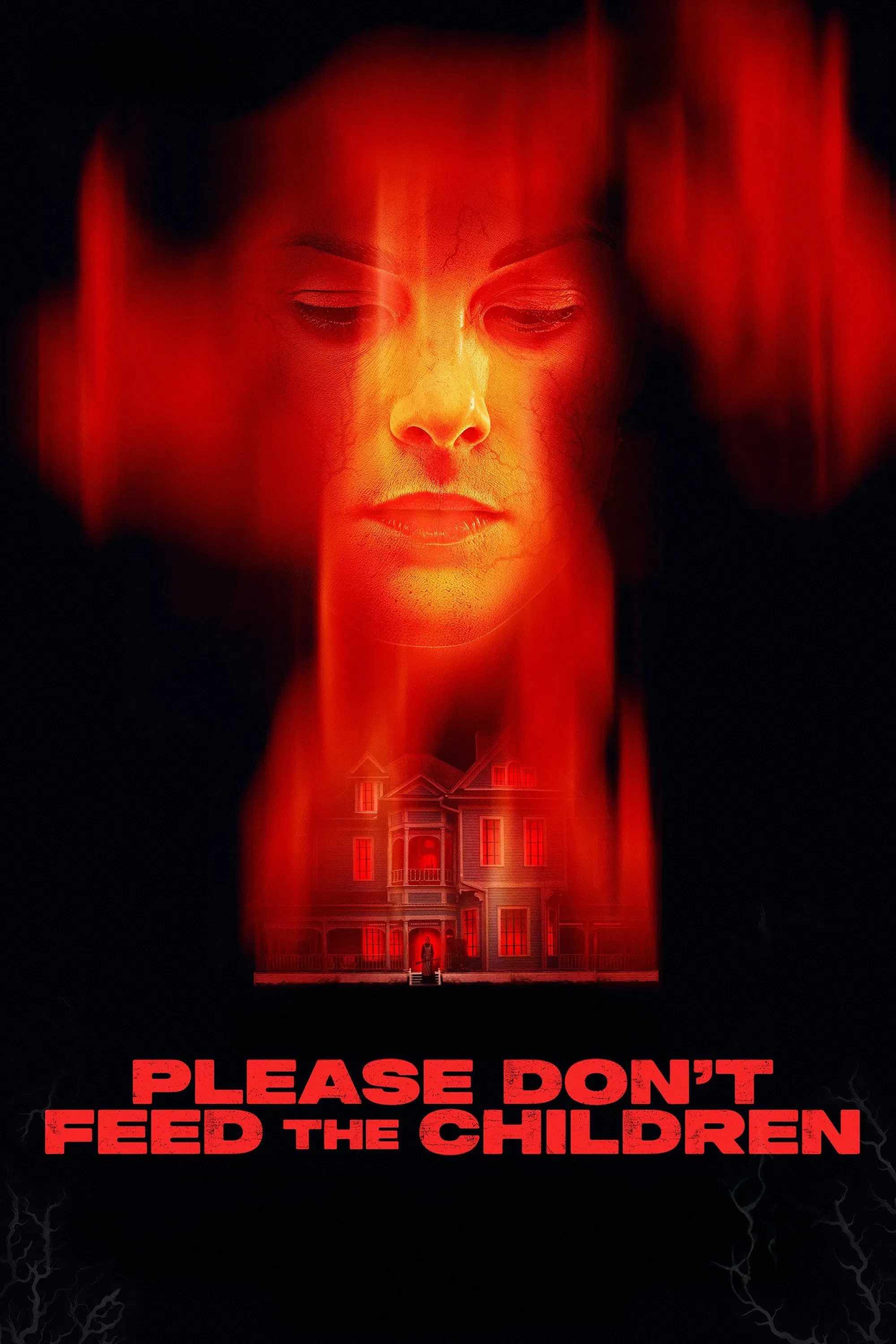 Poster chính thức của phim Phim Kinh Dị, Phim Giật Gân "Xin đừng cho trẻ em ăn." (Please Don't Feed the Children - 2025), với sự tham gia của diễn viên Michelle Dockery và Zoe Colletti.