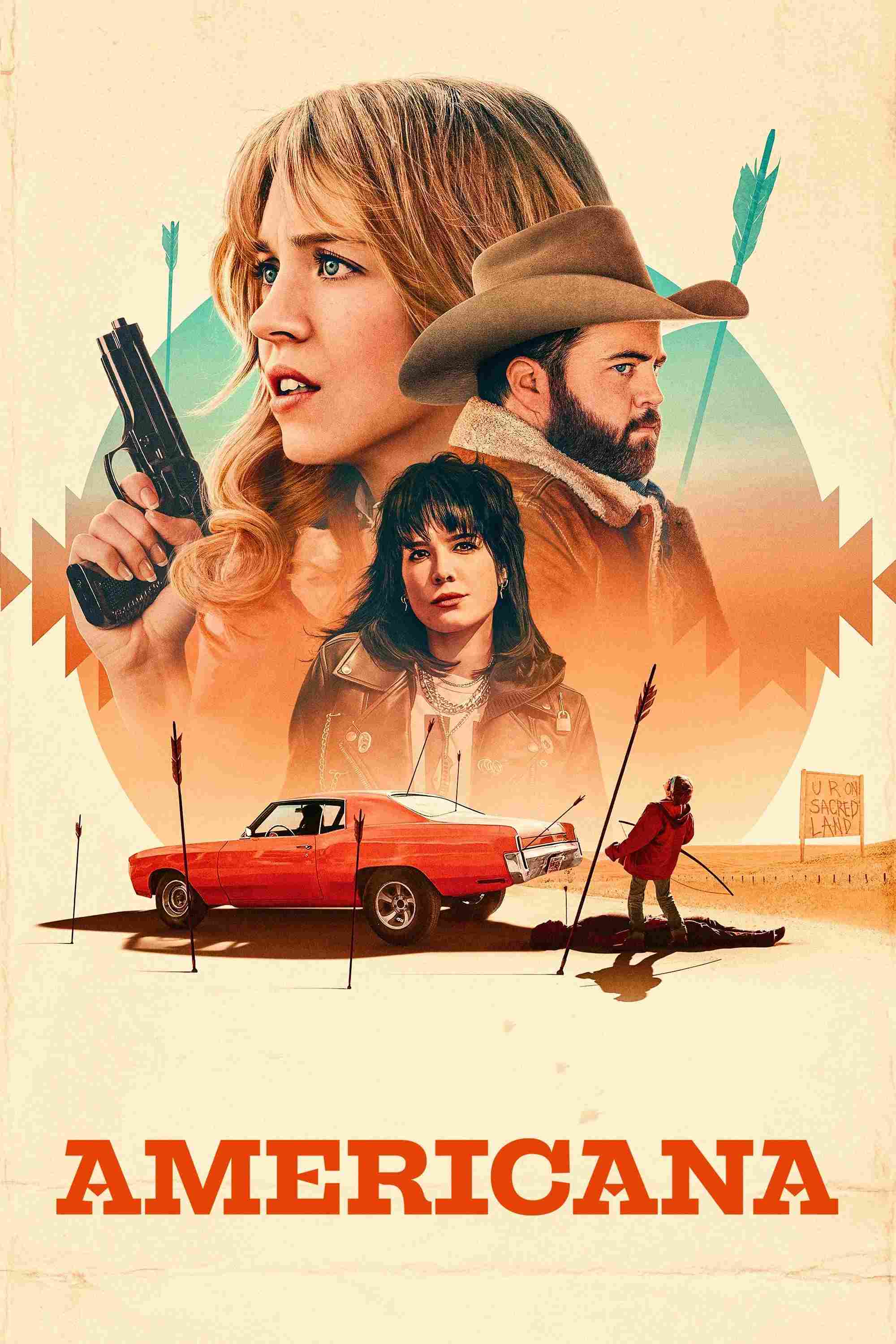 Poster chính thức của phim Phim Hình Sự, Phim Giật Gân "Xứ Cờ Hoa" (Americana - 2025), với sự tham gia của diễn viên Sydney Sweeney và Paul Walter Hauser.