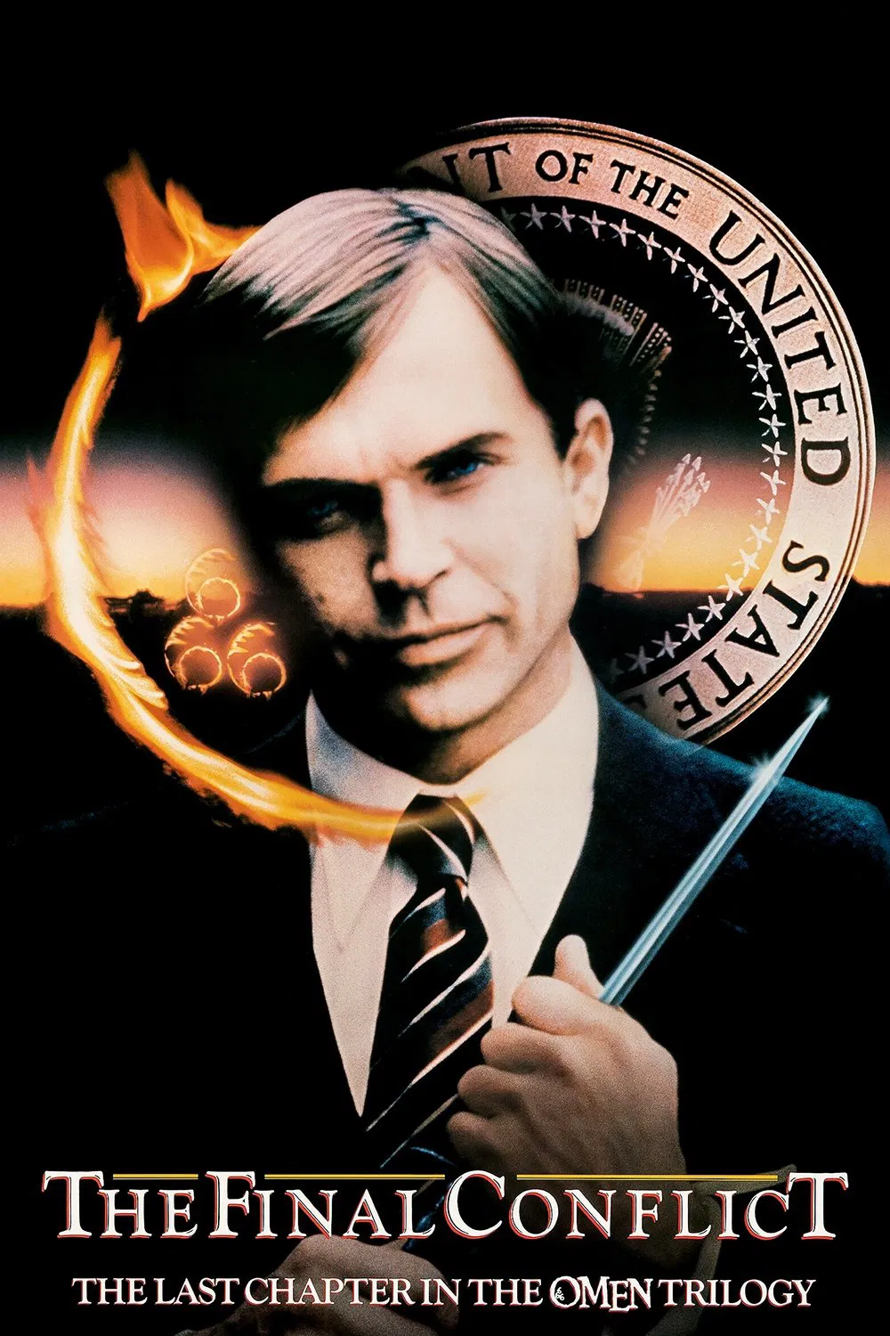 Poster chính thức của phim Phim Kinh Dị, Phim Bí Ẩn "Xung Đột Cuối Cùng" (The Final Conflict - 1981), với sự tham gia của diễn viên Sam Neill và Rossano Brazzi.