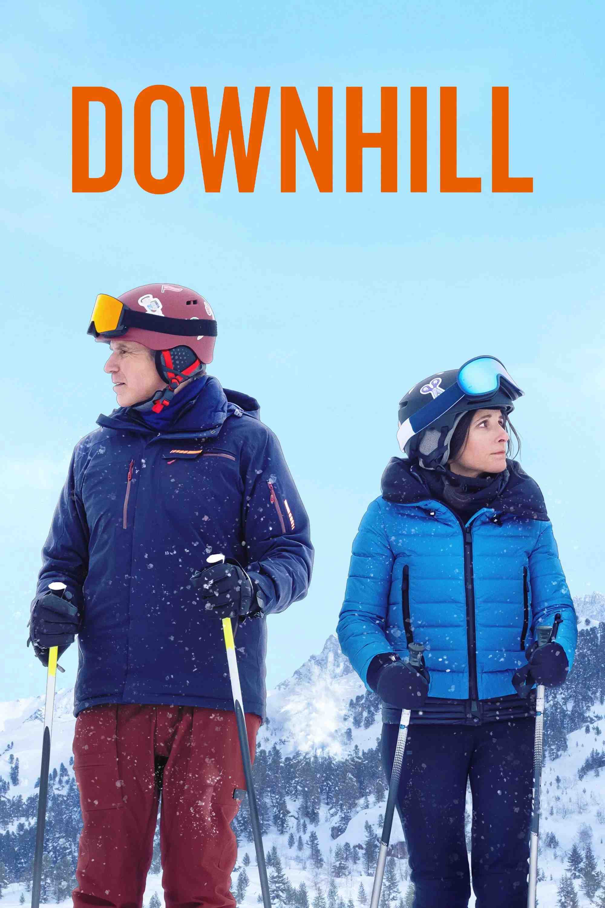 Poster chính thức của phim Phim Tâm Lý, Phim Hài "Xuống Dốc" (Downhill - 2020), với sự tham gia của diễn viên Julia Louis-Dreyfus và Will Ferrell.