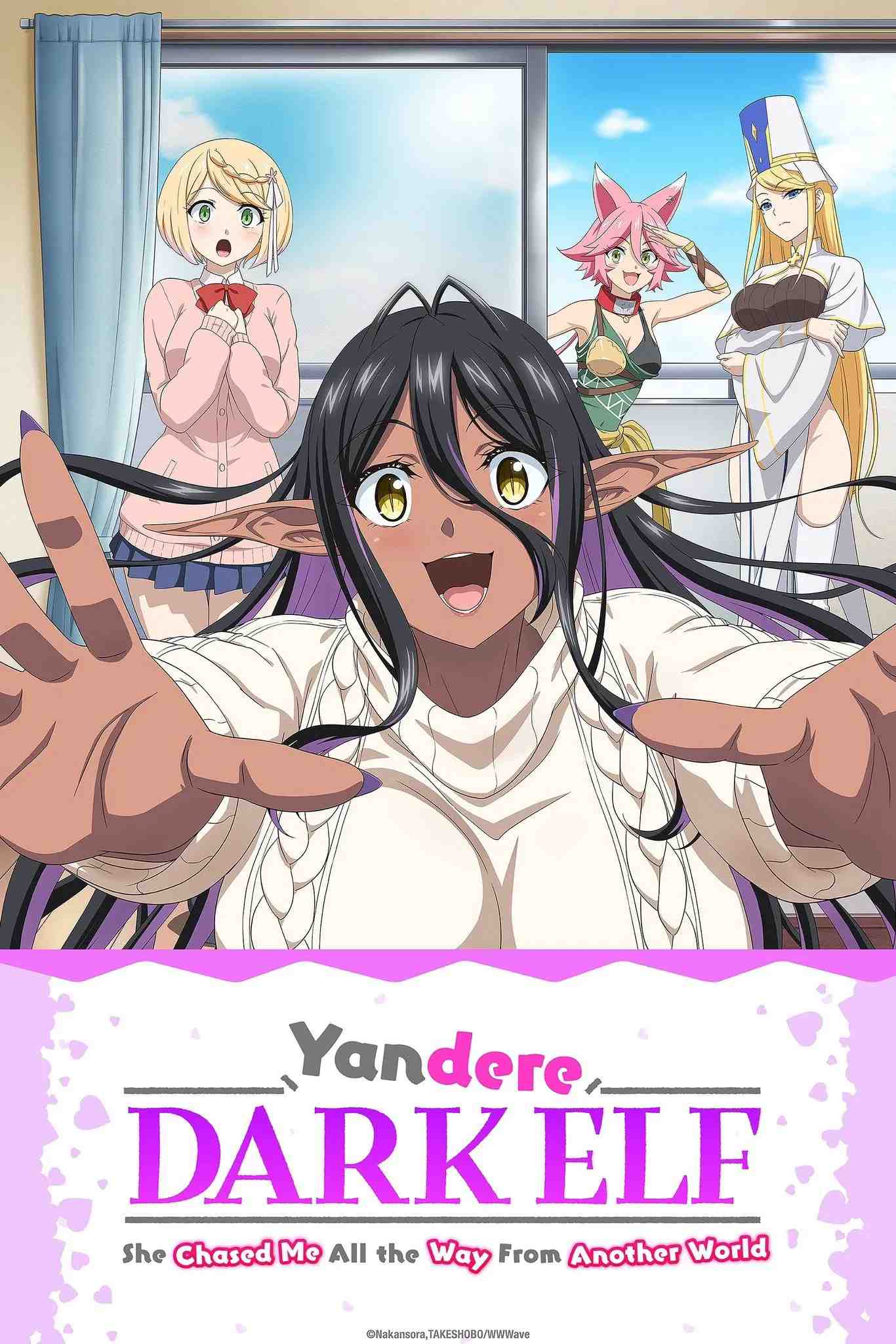 Poster chính thức của phim Phim Hoạt Hình, Phim Hài "Yandere Dark Elf: Cô ấy đuổi theo tôi từ dị giới!" (Yandere Dark Elf: She Chased Me All the Way from Another World! - 2025), với sự tham gia của diễn viên Rie Kawamura và Minami Takahashi.