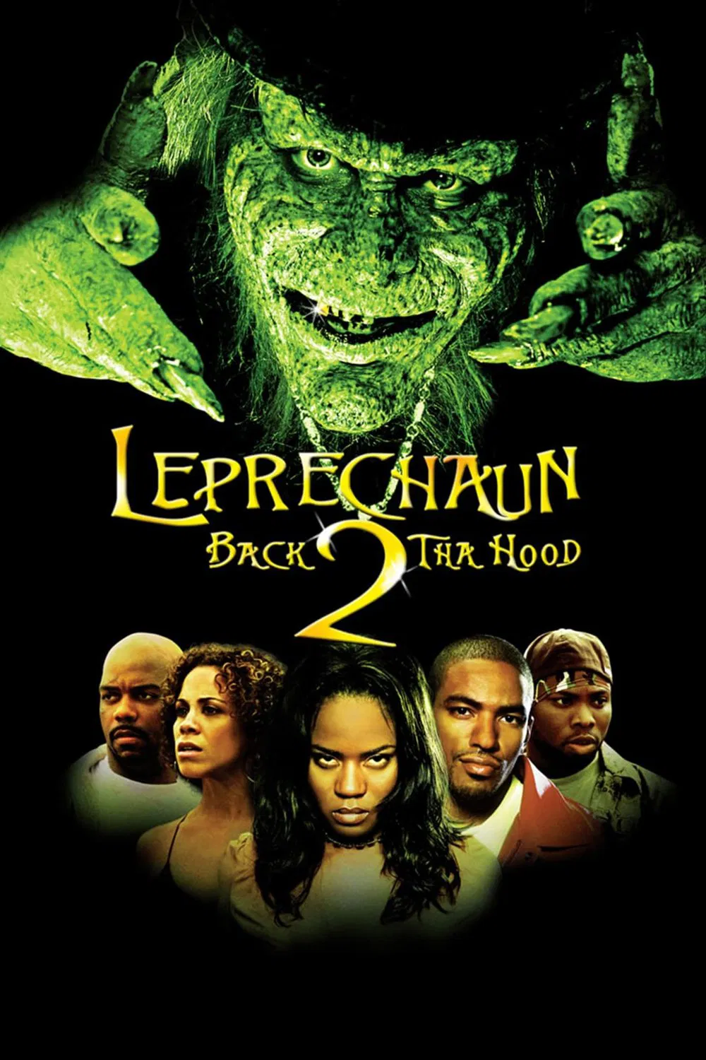 Poster chính thức của phim Phim Kinh Dị, Phim Hài "Yêu tinh Leprechaun: Trở lại khu phố" (Leprechaun: Back 2 tha Hood - 2003), với sự tham gia của diễn viên Warwick Davis và Tangi Miller.