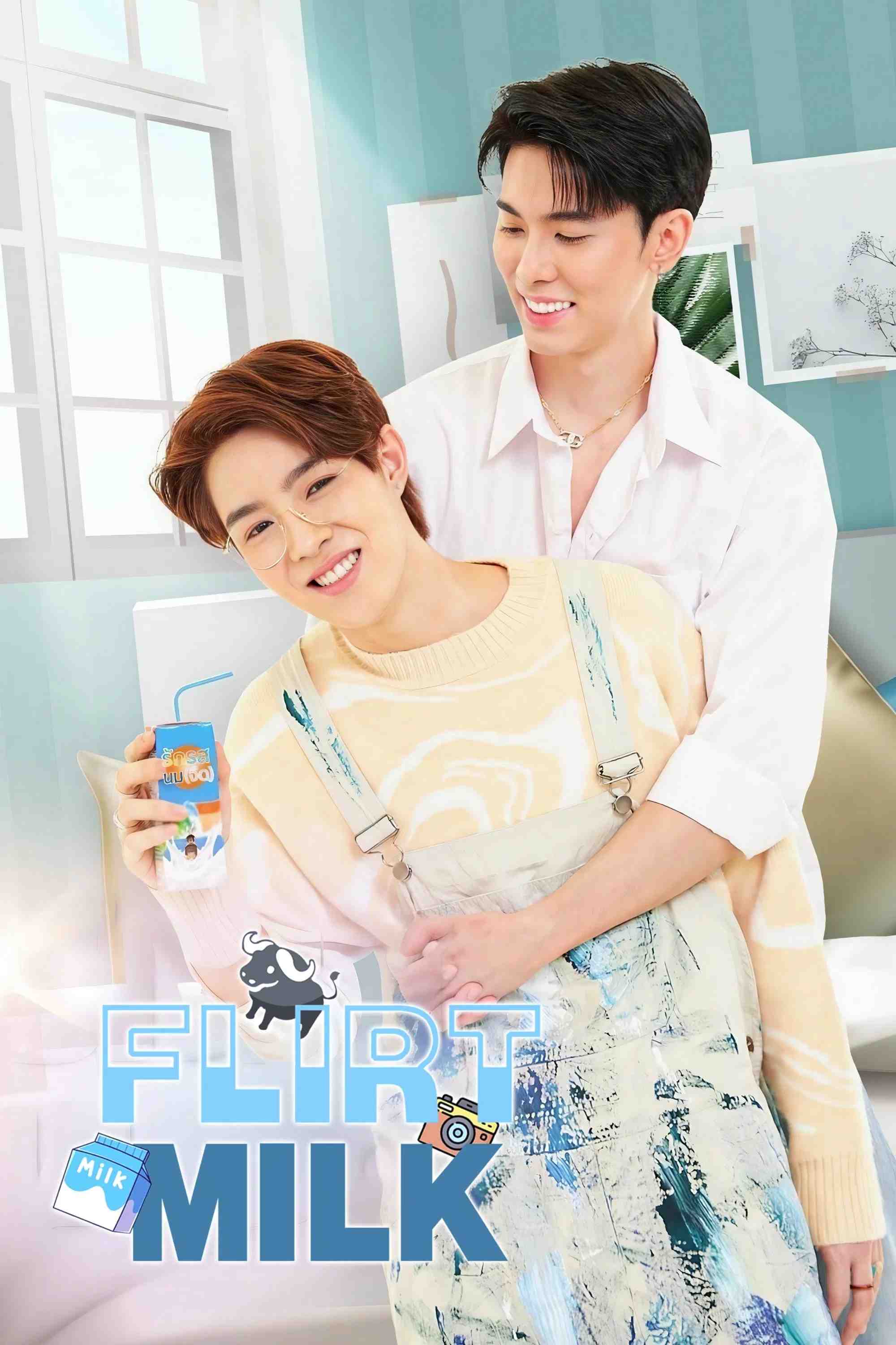 Poster chính thức của phim Phim Tâm Lý, Phim Hài "Yêu Vị Sữa Tươi" (Flirt Milk - 2025), với sự tham gia của diễn viên Pooh Poohrin Pattanawiriyawanich và Kawich Sansai.