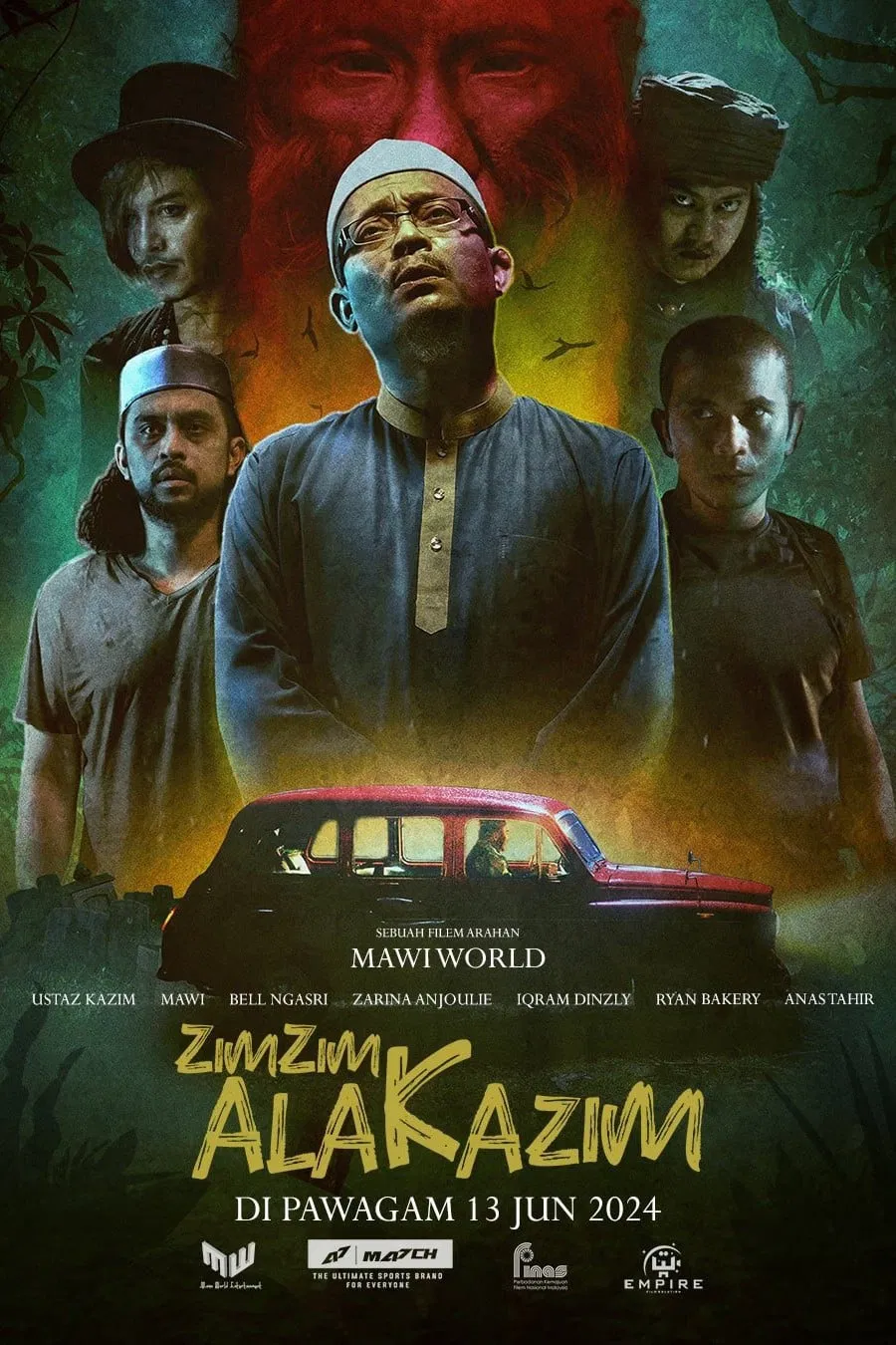 Poster chính thức của phim Phim Hài, Phim Kinh Dị "Zim Zim Ala Kazim" (Zim Zim Ala Kazim - 2024), với sự tham gia của diễn viên Bell Ngasri và Ryan Bakery.